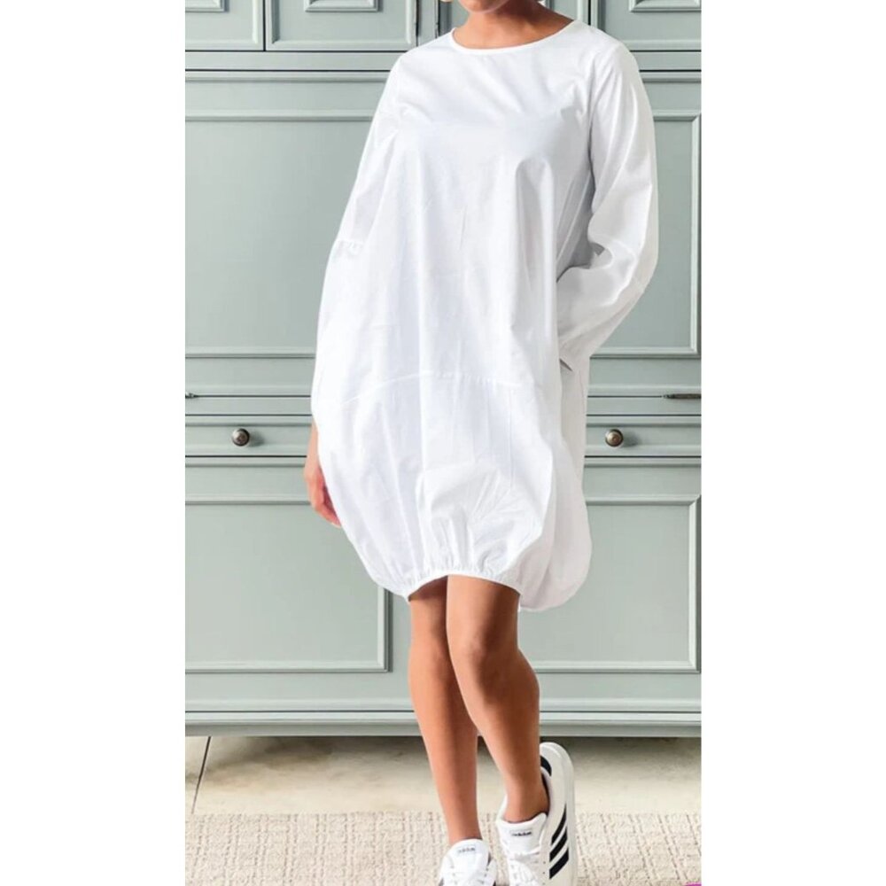 love in White Long-Sleeve Balloon Hem Dress‎ summer dress pockets nwt